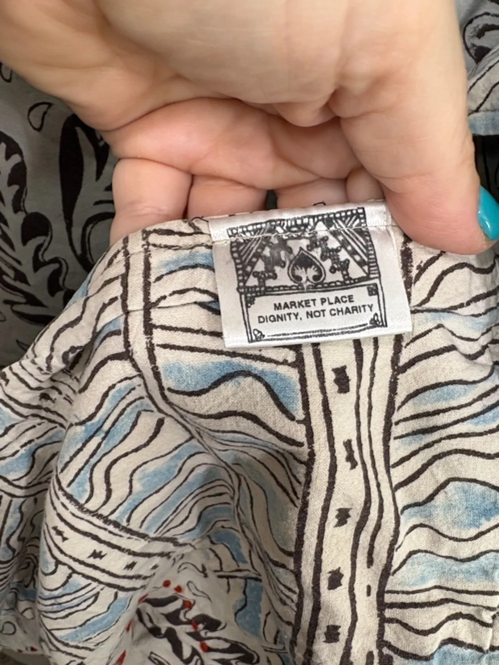Dignity, Not Charity Kantha Reversible Blue Handblock Cotton Quilt 72x73